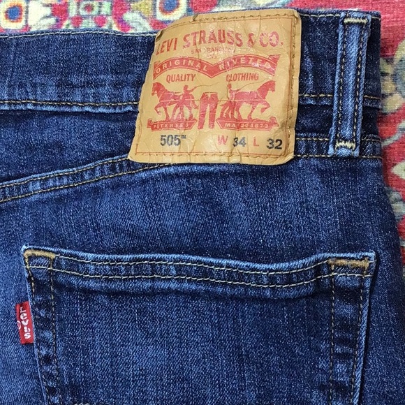 🐎 LEVI’S 505 Regular Stretch Men’s 34 X 32 Straight Leg Zip Fly 5 Pocket - Picture 2 of 10